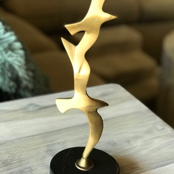 Gatco MCM Vintage Solid Brass Marble Base Seagulls In Flight 13” - Picture 4 of 5